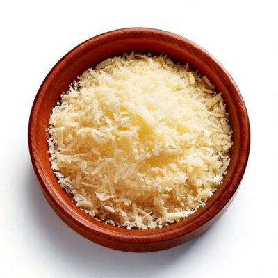 Firefly bol con queso parmesano rallado sobre fondo blanco 78701